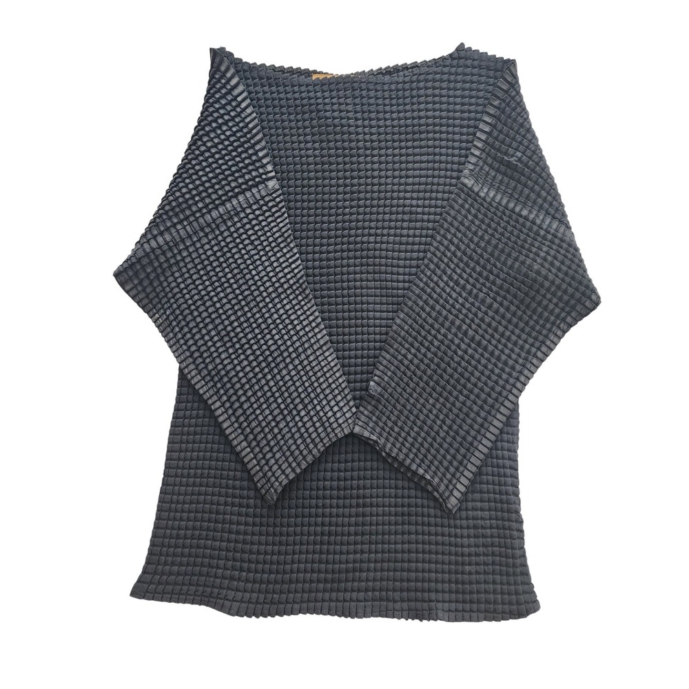 Milano Womens Textured Black 3/4 Sleeve Top‎ Size S Made in Indonesia